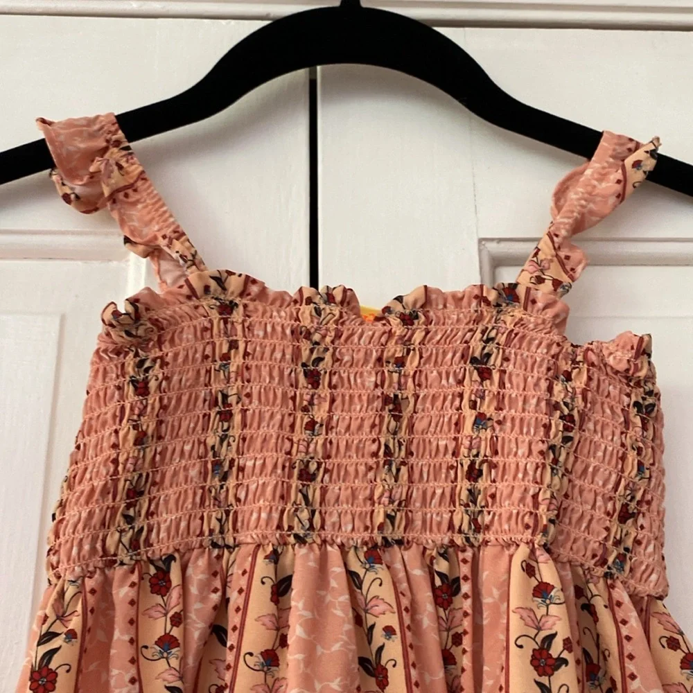 Agua Bendita Danna Kezia Midi Dress in Size 6 Ruffle Strap Smocked Bodice Floral